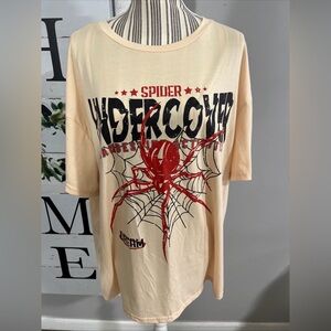 SHEIN Cream Graphic Spider Web Tee with Red and Black Print